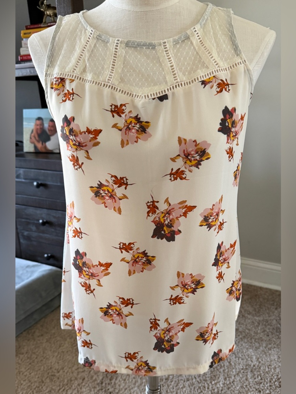 Maurices Cream Lace-Panel Floral Top